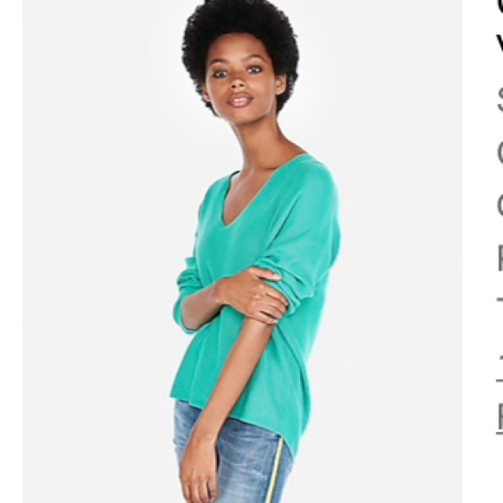 EXPRESS Cotton Shaker Knit V-Neck Sweater